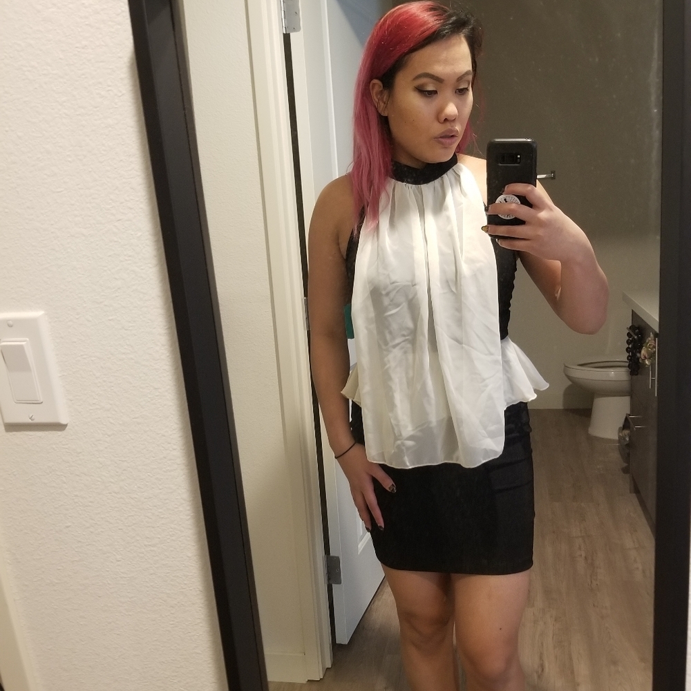 Elegant Backless High Neck Mini Dress